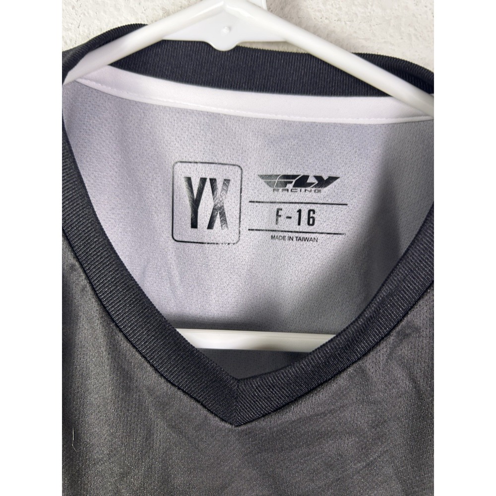 Fly Racing F16 Boys V Neck Gray Neon Racing Motorcross Long Sleeve Shirt YX - Picture 2 of 6